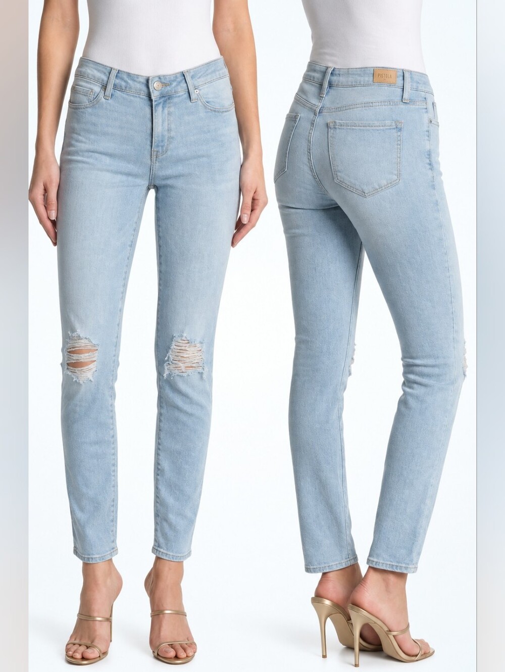 PAIGE Skyline Ankle Peg Distressed Light Wash Jeans Size 27